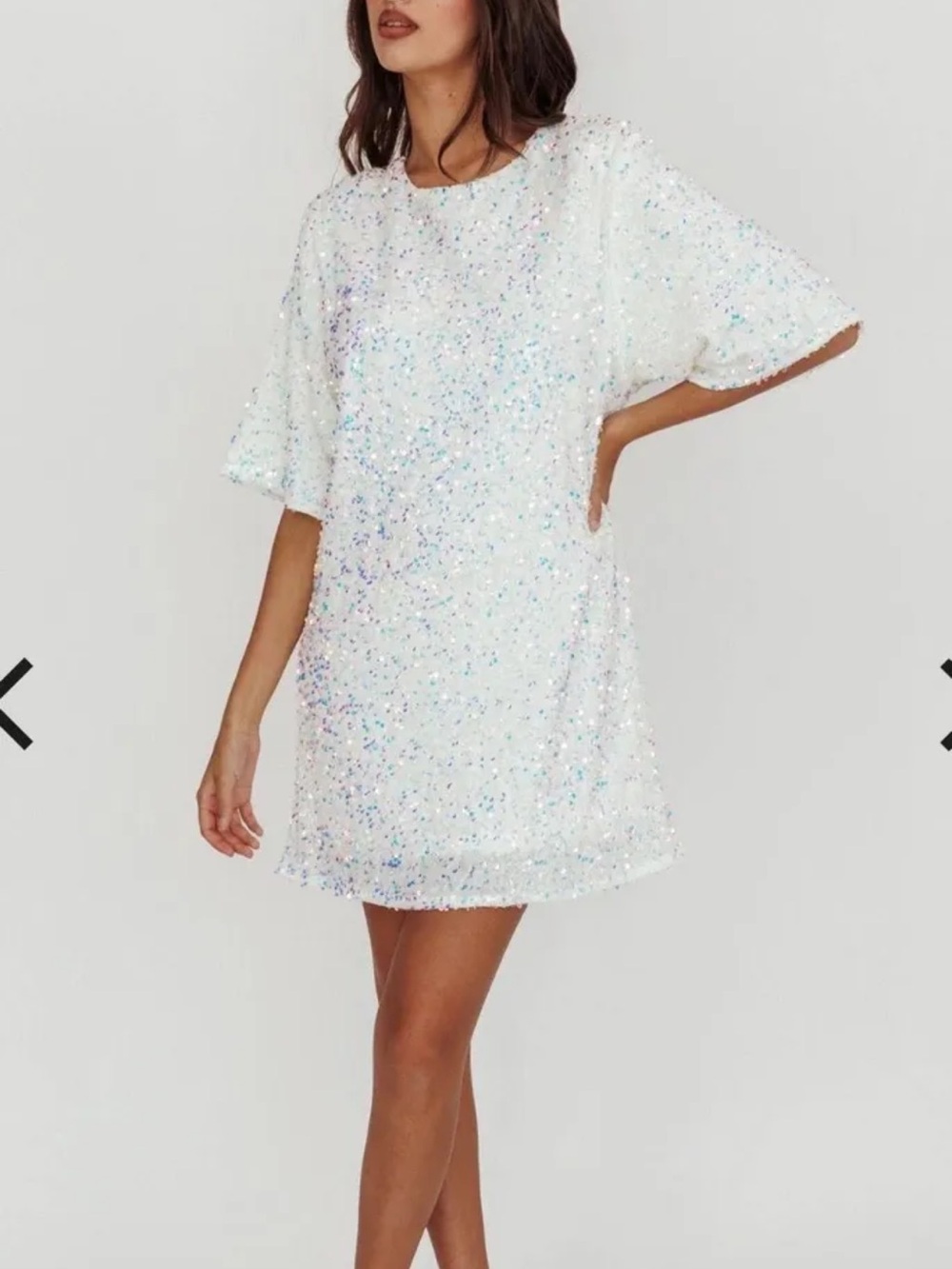 Iridescent White Sequin Mini Dress